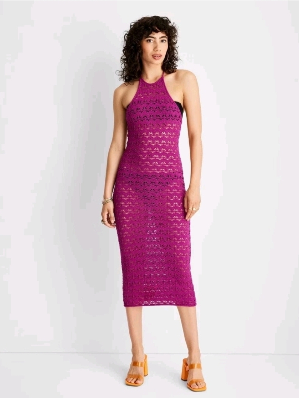 Future Collective Alani Noelle Crochet Boho Festival Open Knit Dress Sz M NEW